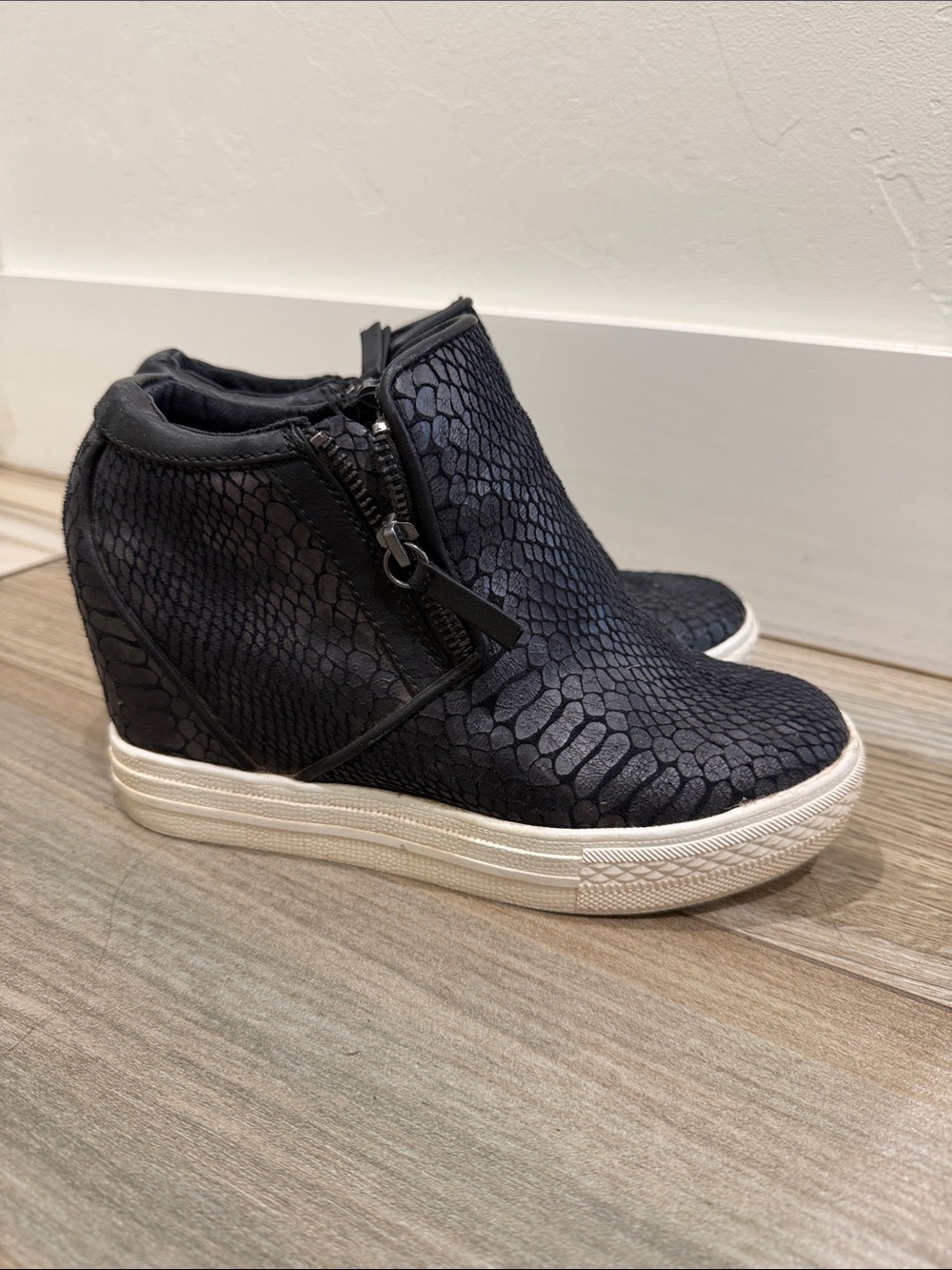 Not Rated Black Snake-Embossed Wedge Sneakers